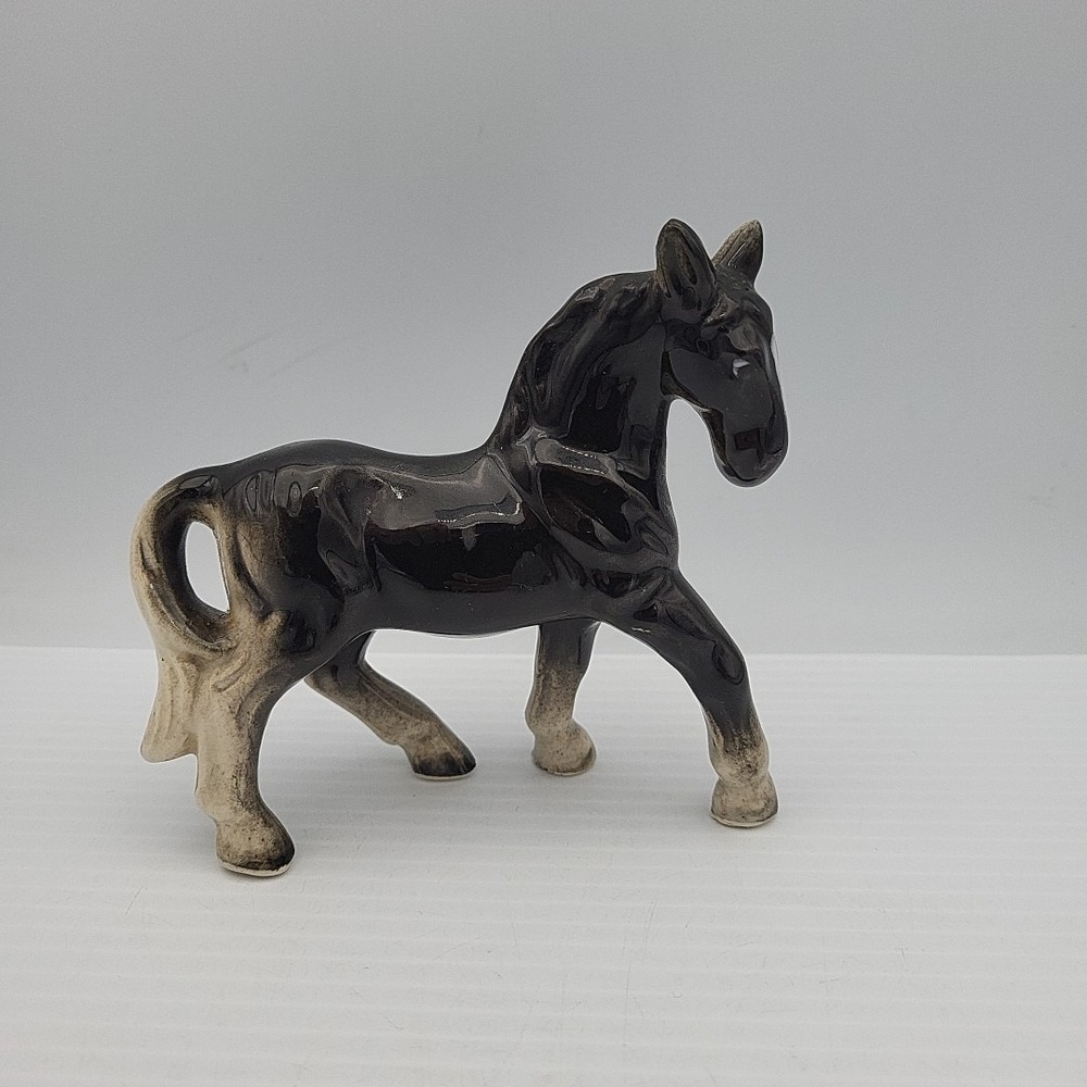 Vintage Horse Foal Porcelain Figurine Gloss Finish Japan Black White Socks